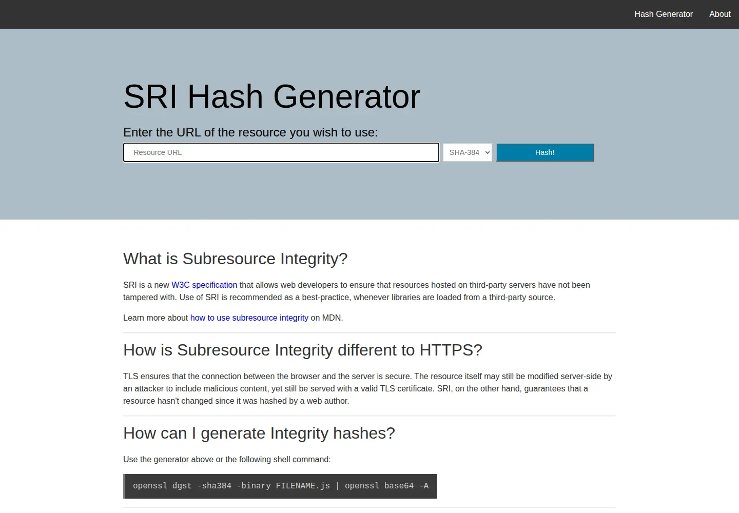 Screenshot of srihash.org