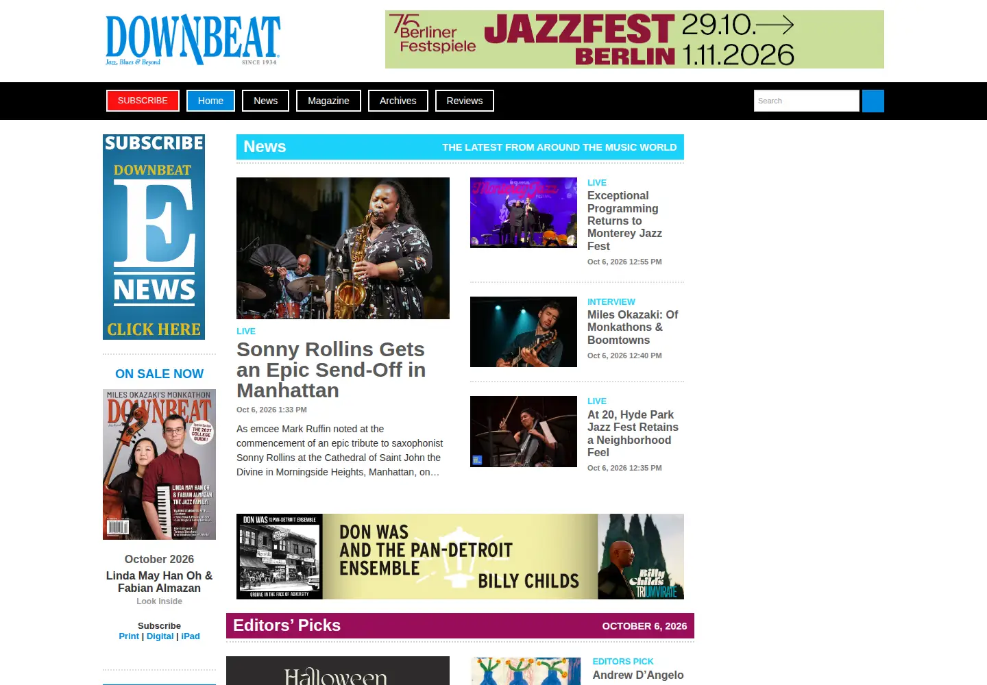 Captured homepage of downbeat.com in the current scan