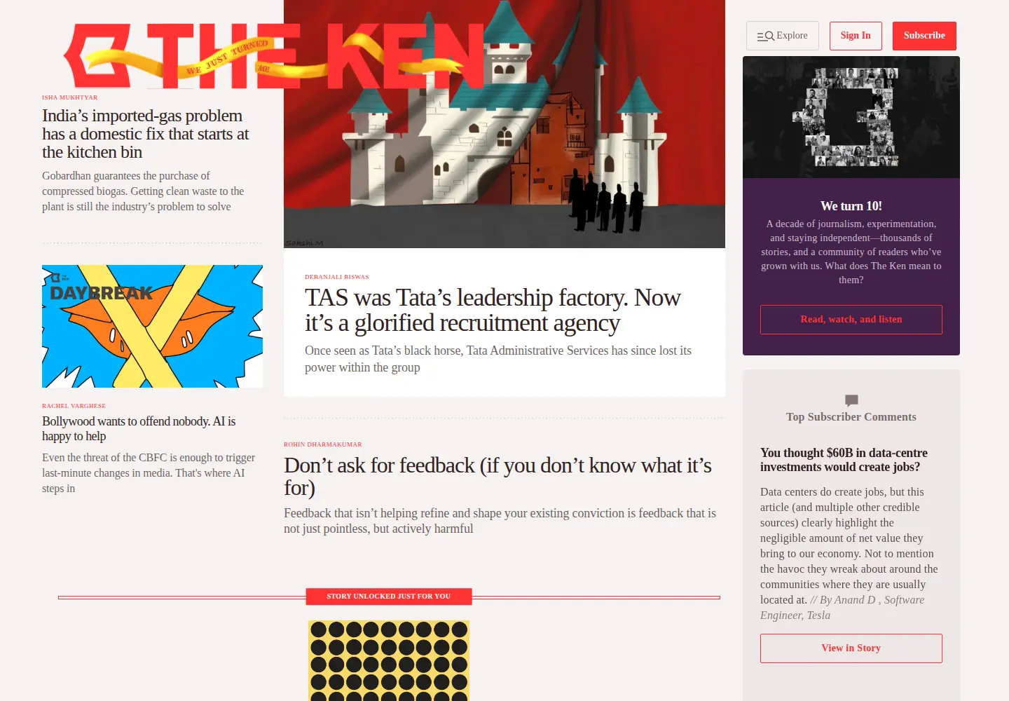 Captured homepage of the-ken.com in the current scan