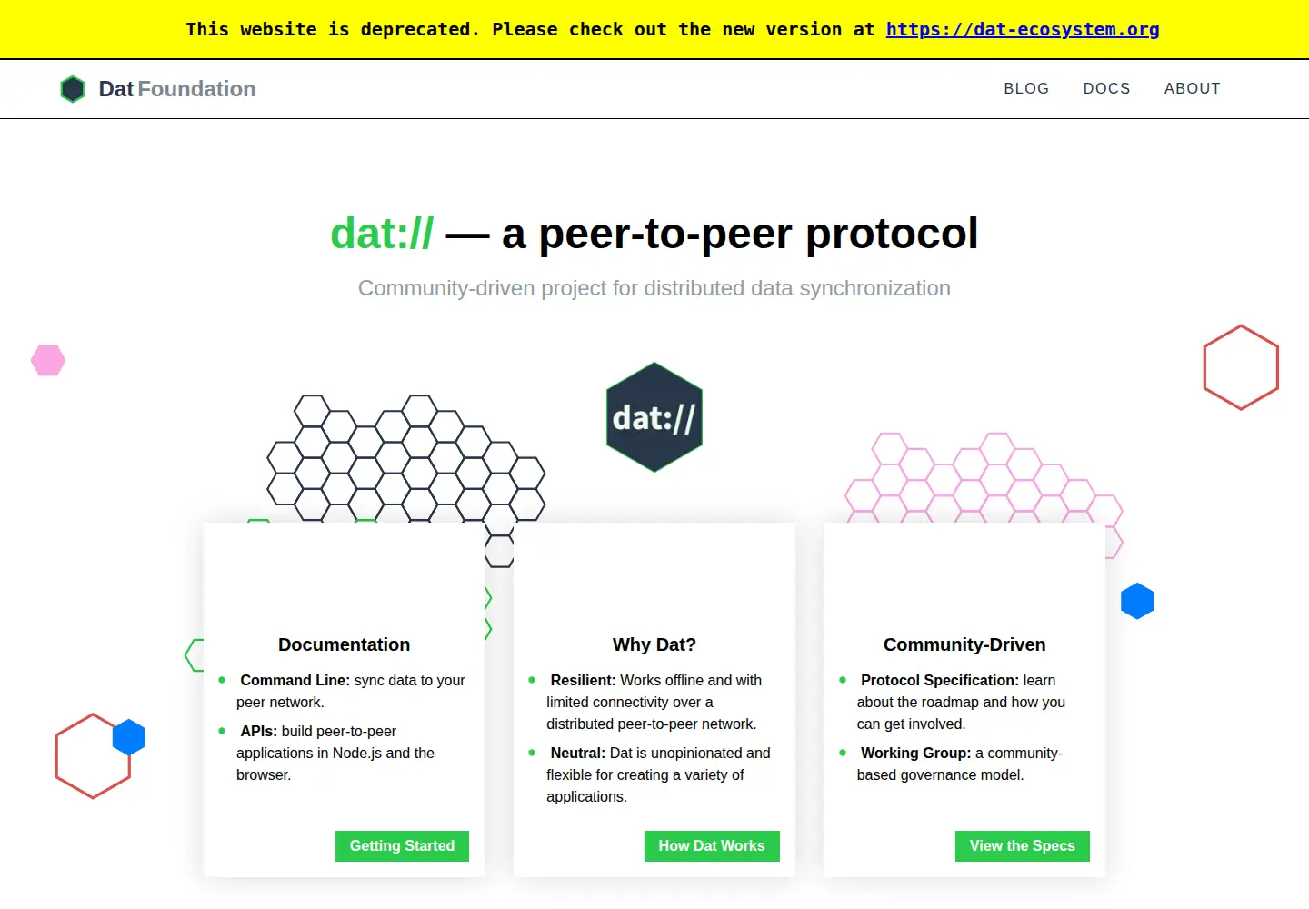 Captured homepage of datproject.org in the current scan