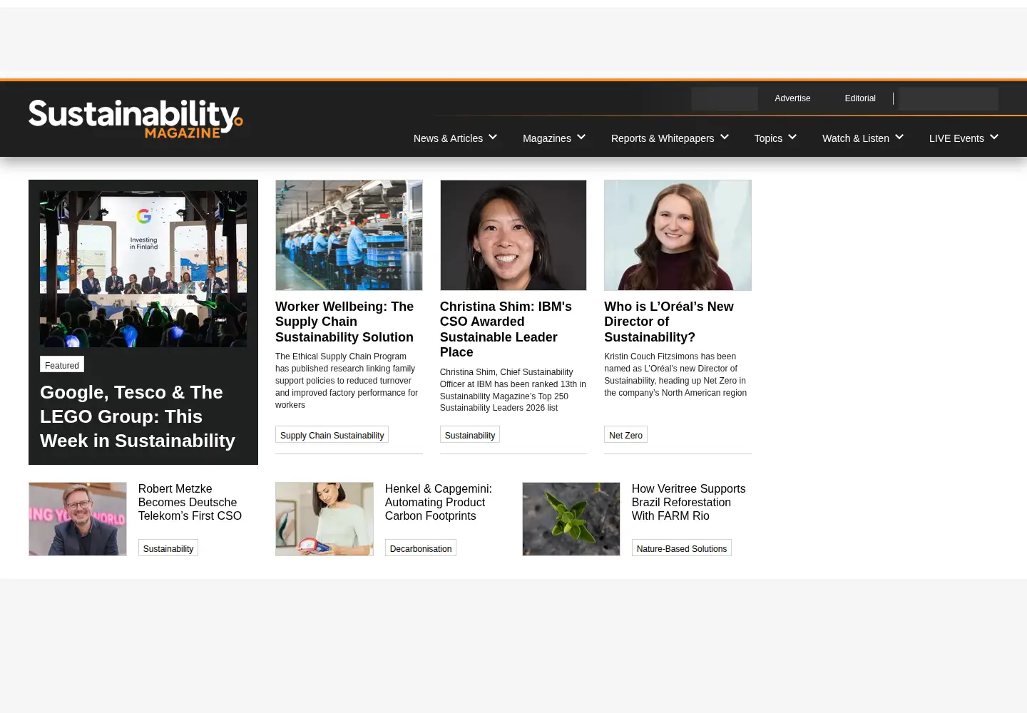 Captured homepage of sustainabilitymag.com in the current scan