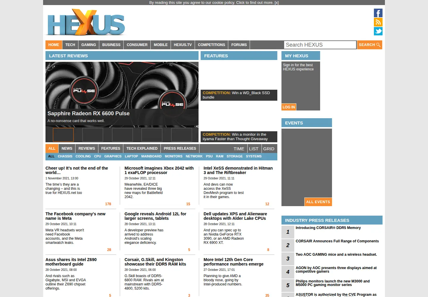 Captured homepage of hexus.net in the current scan