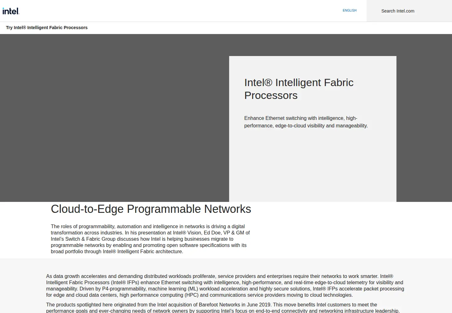 Captured homepage of barefootnetworks.com in the current scan