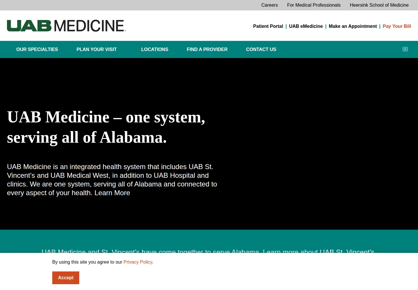Captured homepage of uabmedicine.org in the current scan