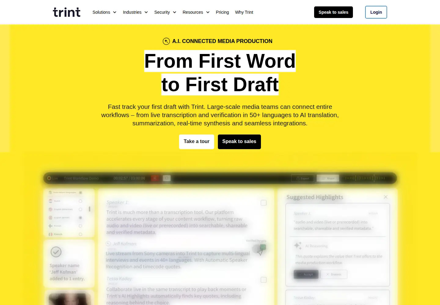 Captured homepage of trint.com in the current scan