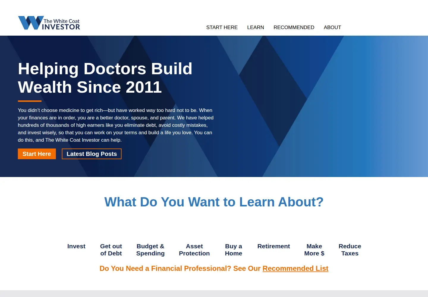 Screenshot of whitecoatinvestor.com
