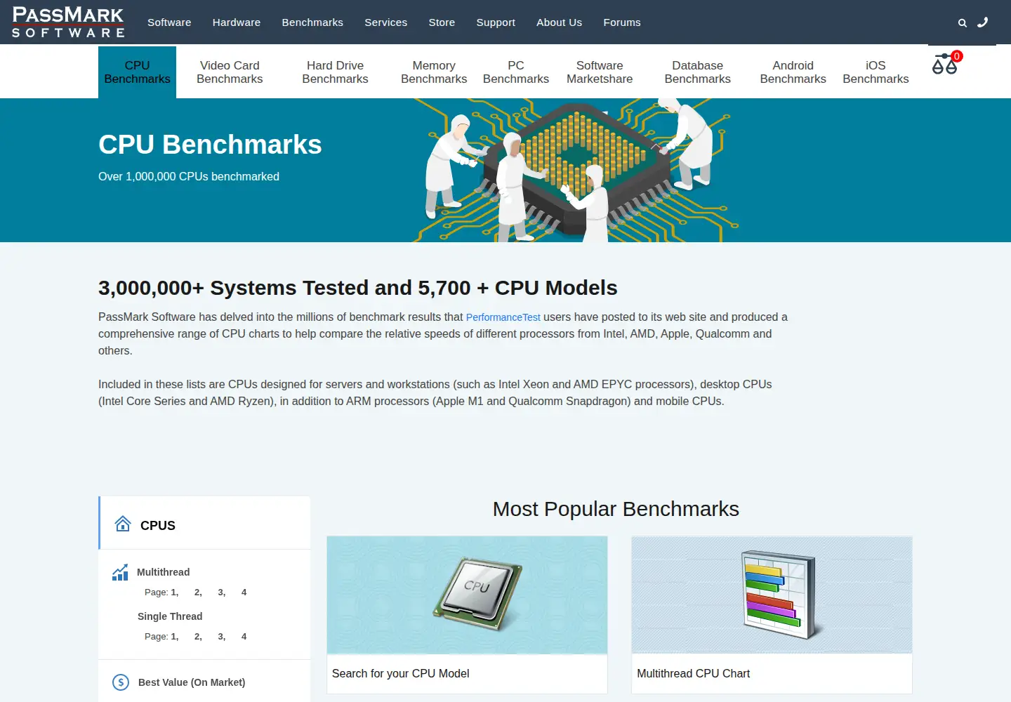 Captured homepage of cpubenchmark.net in the current scan