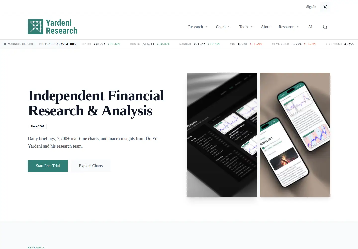 Captured homepage of yardeni.com in the current scan