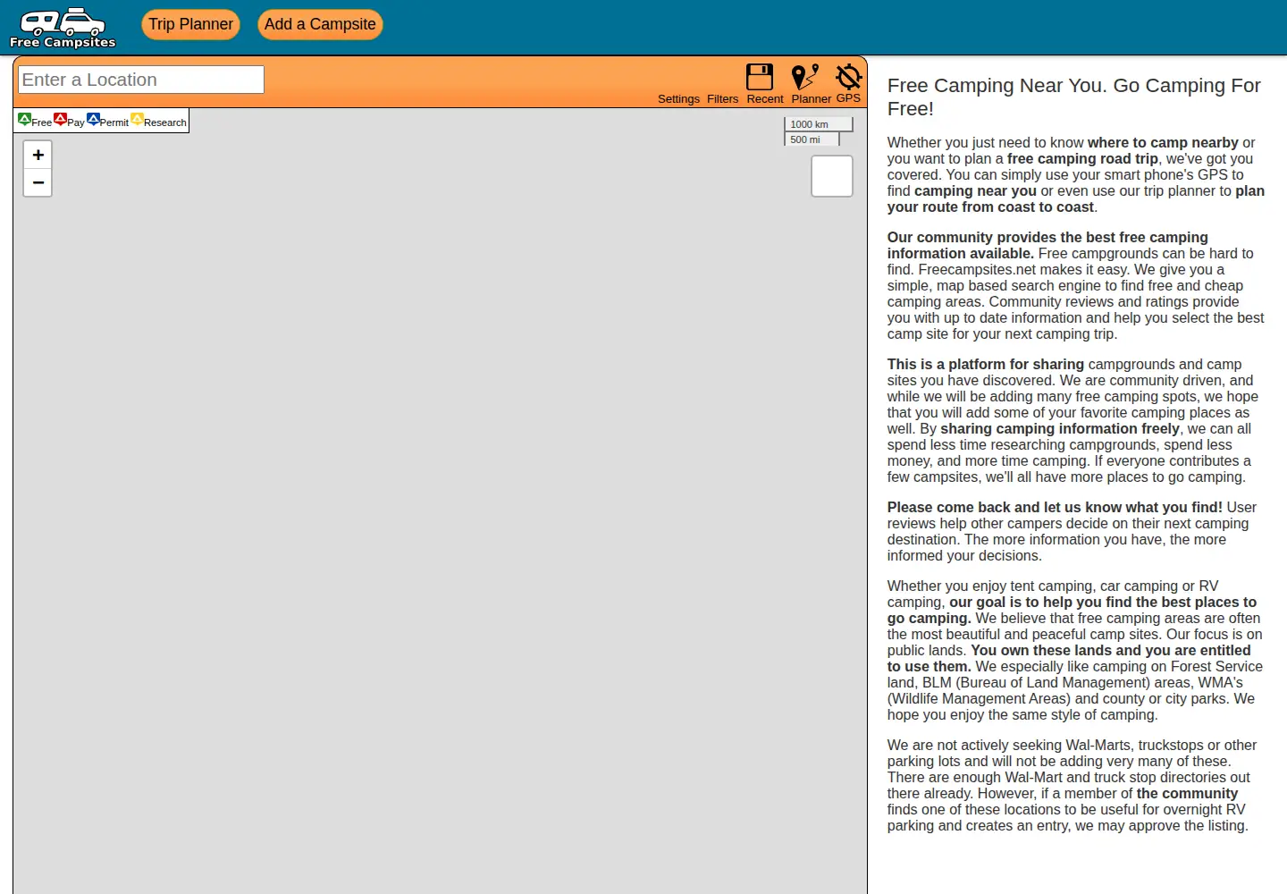 Screenshot of freecampsites.net