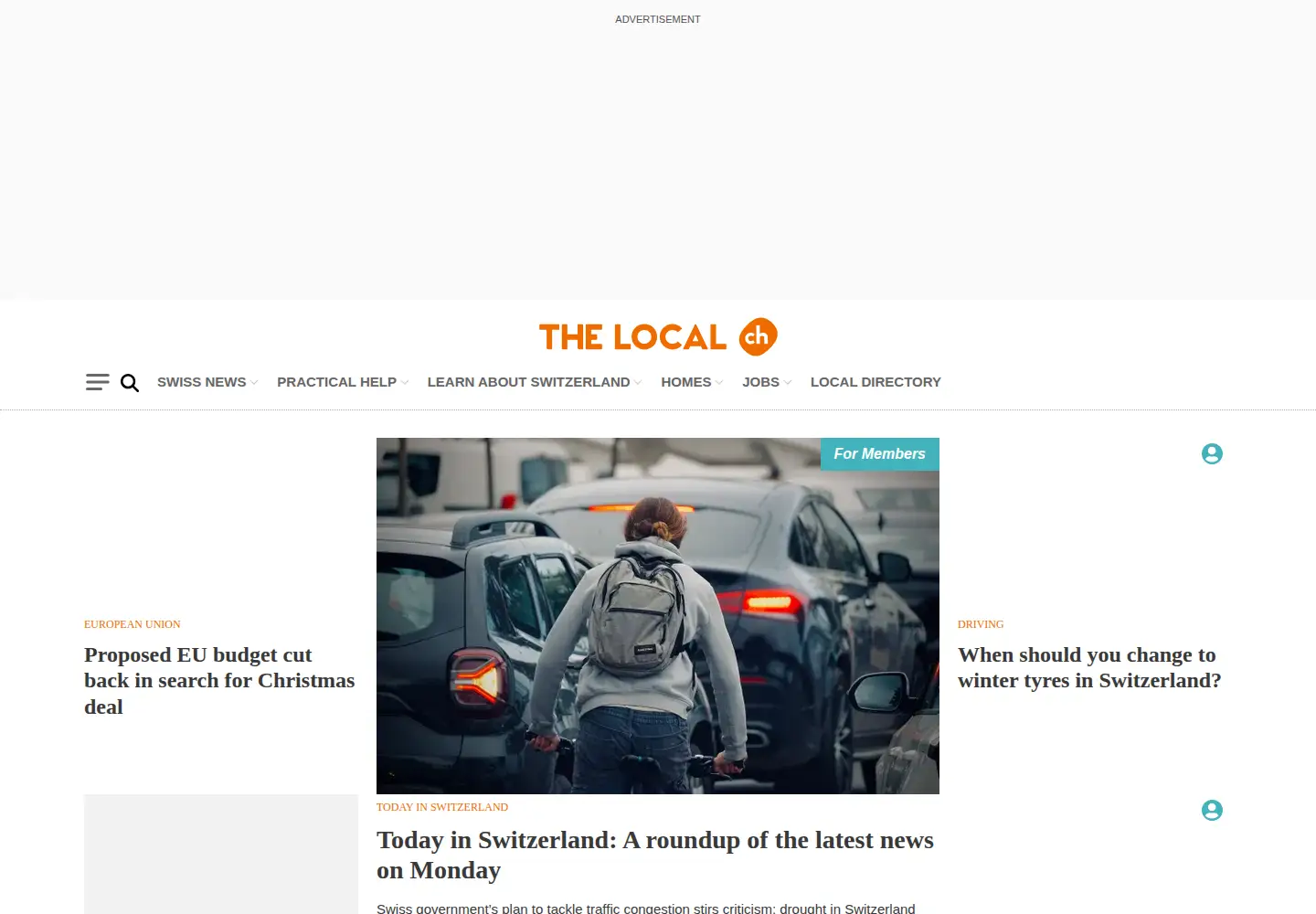 Captured homepage of thelocal.ch in the current scan
