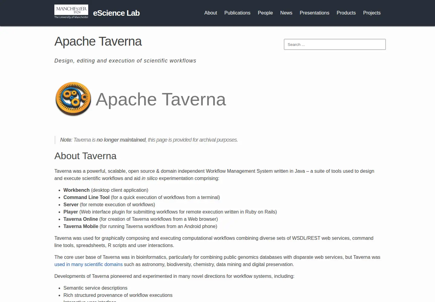 Screenshot of taverna.org.uk