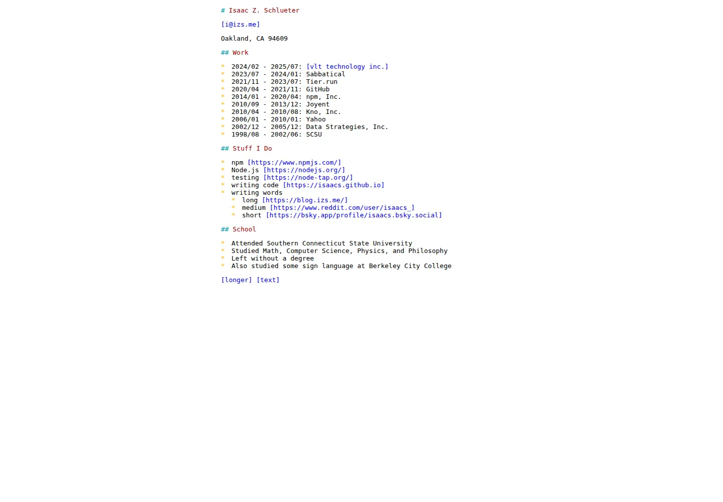 Captured homepage of izs.me in the current scan