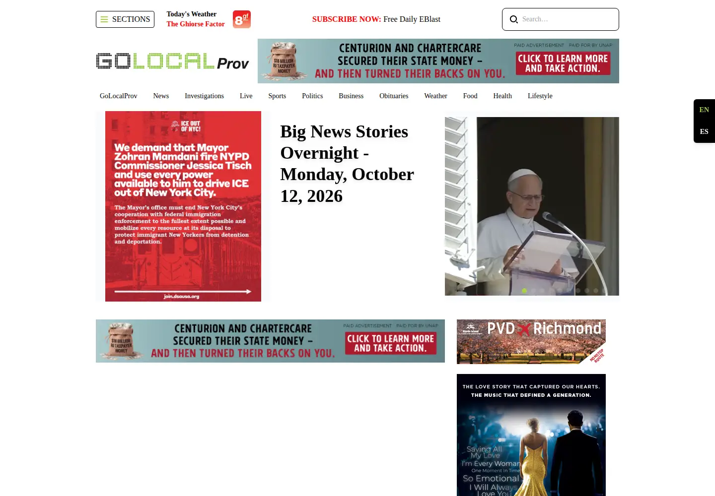 Captured homepage of golocalprov.com in the current scan