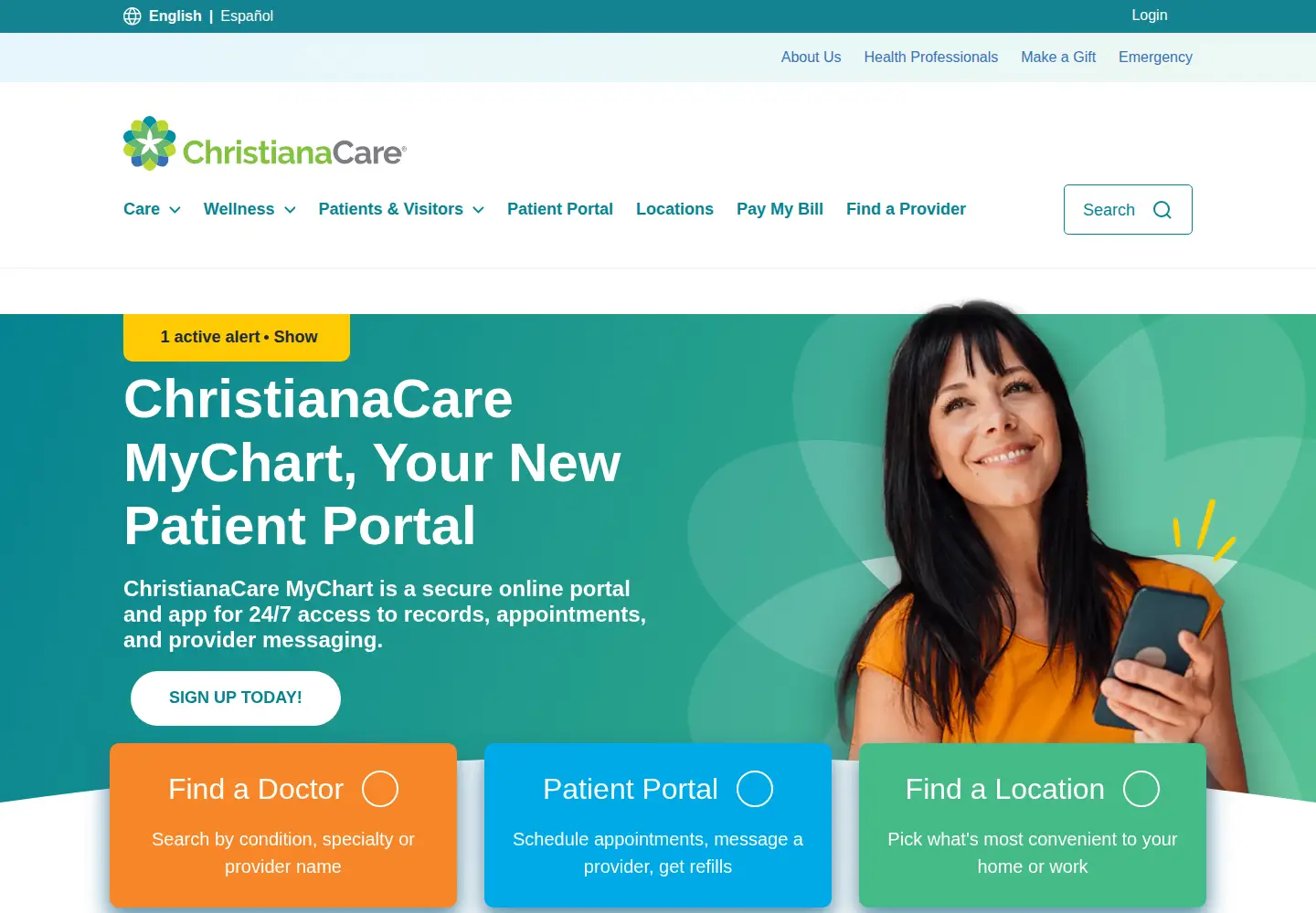 Captured homepage of christianacare.org in the current scan