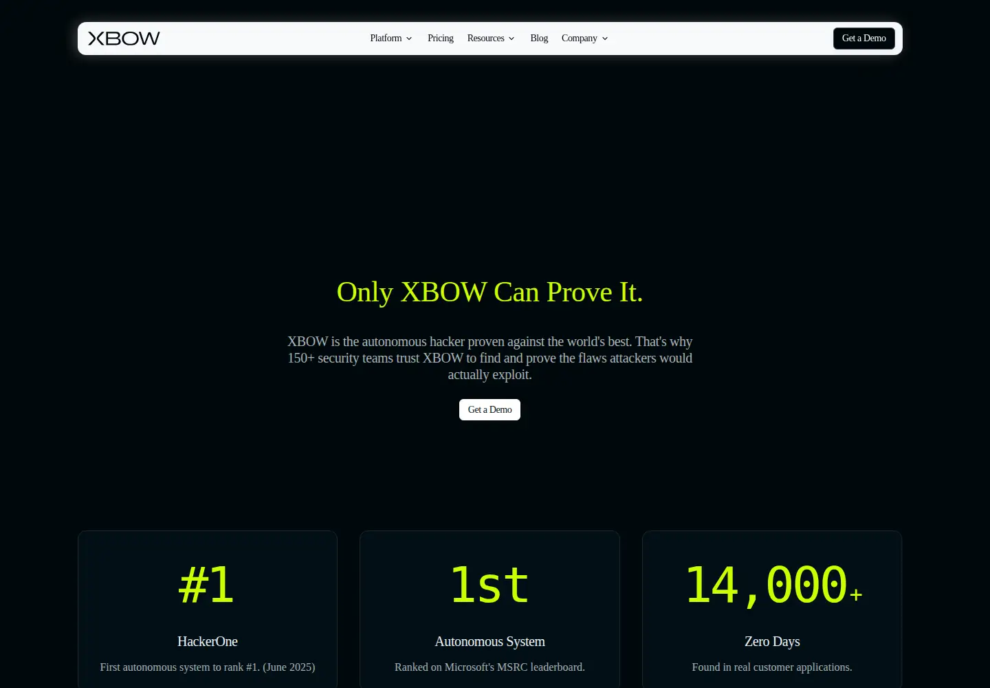 Captured homepage of xbow.com in the current scan
