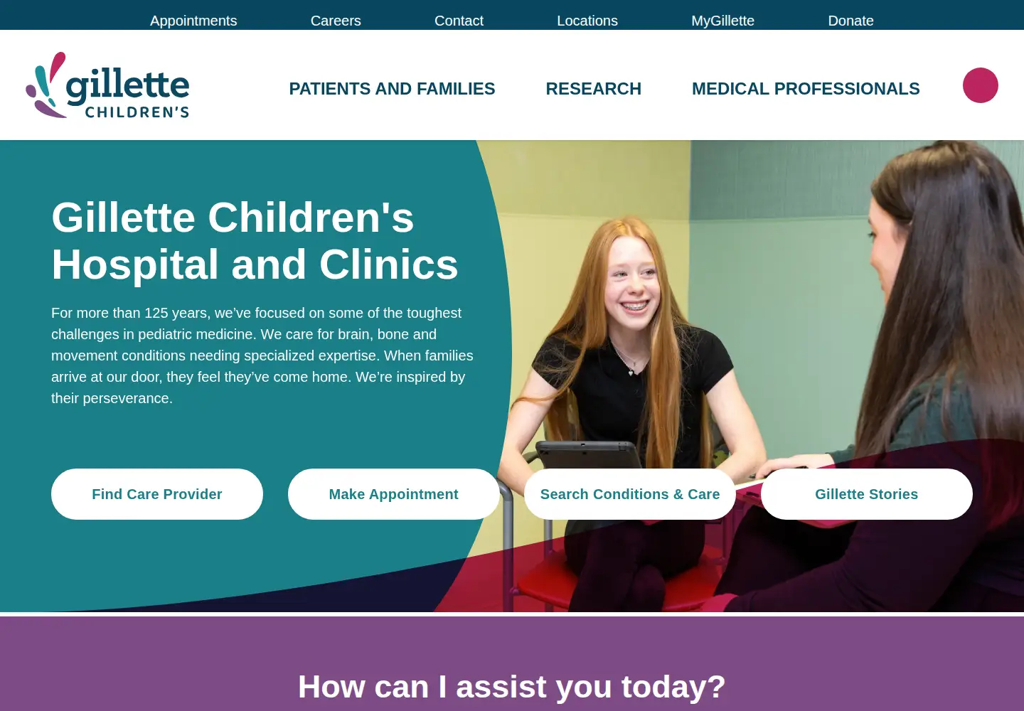 Screenshot of gillettechildrens.org