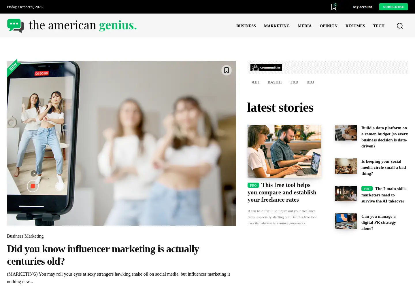 Captured homepage of theamericangenius.com in the current scan