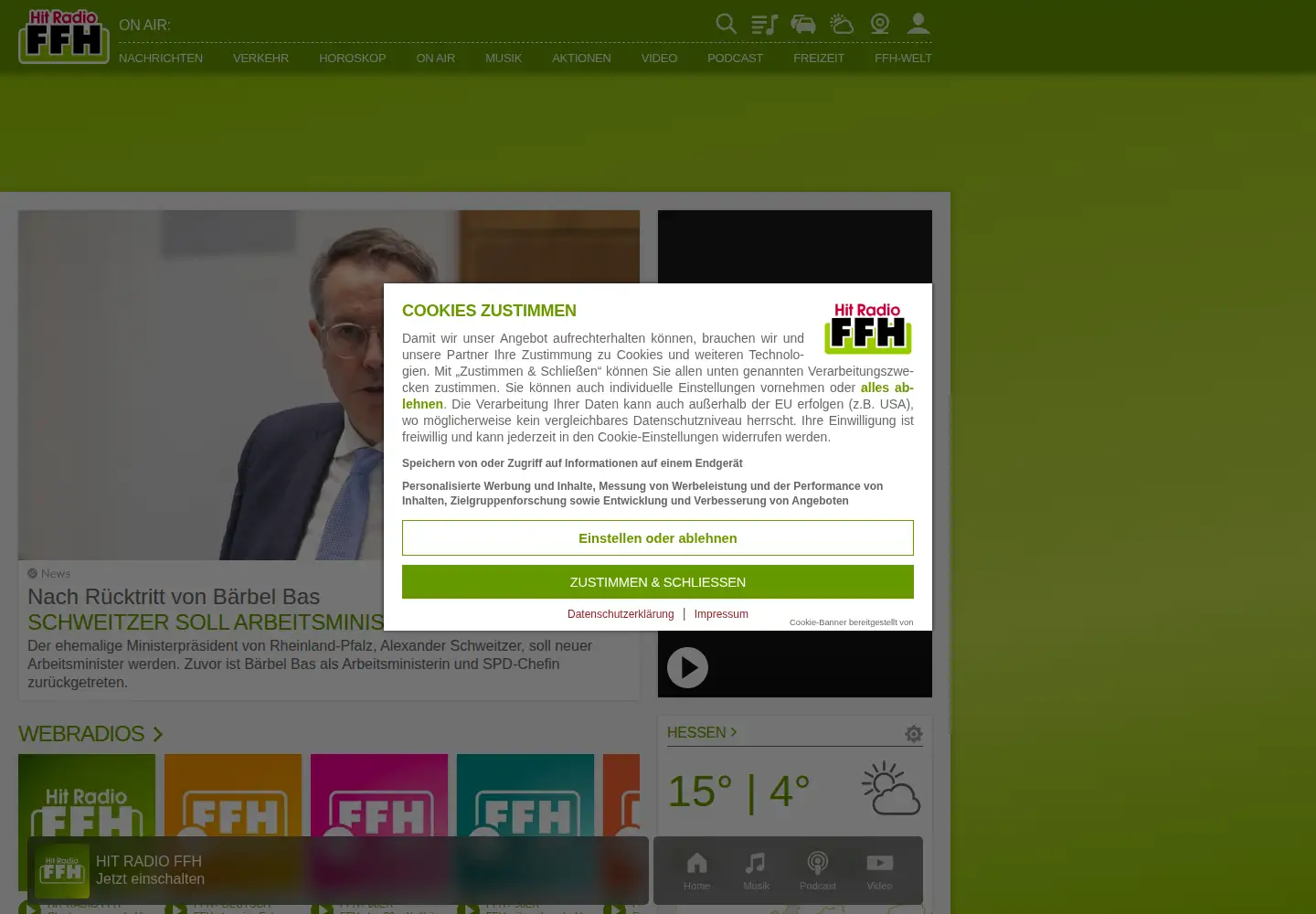 Captured homepage of ffh.de in the current scan