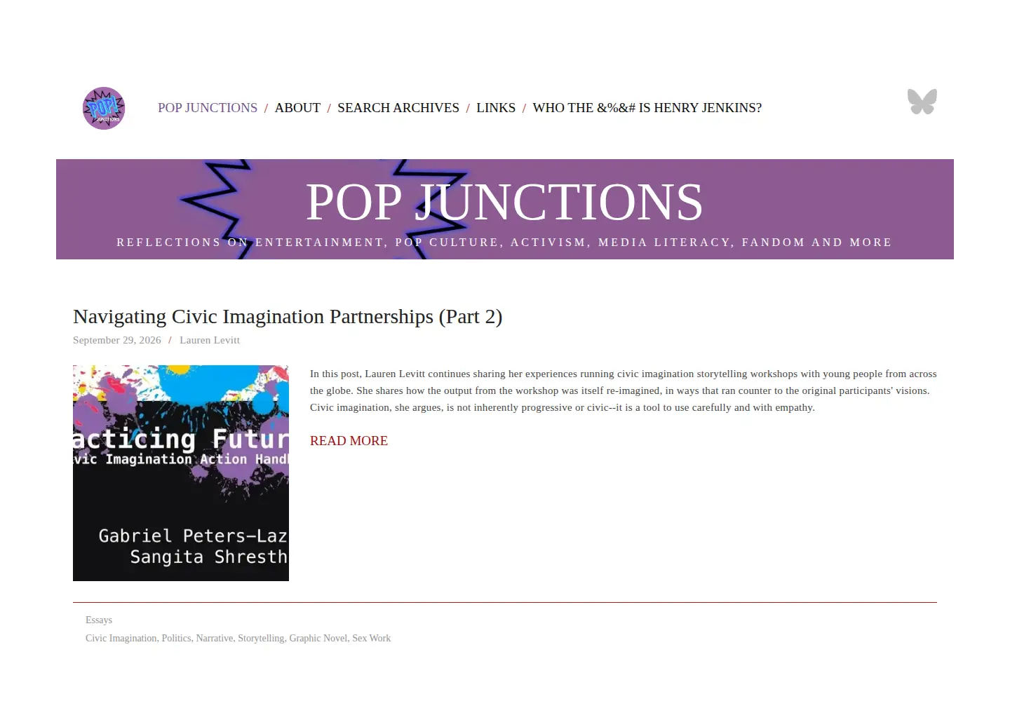 Captured homepage of henryjenkins.org in the current scan