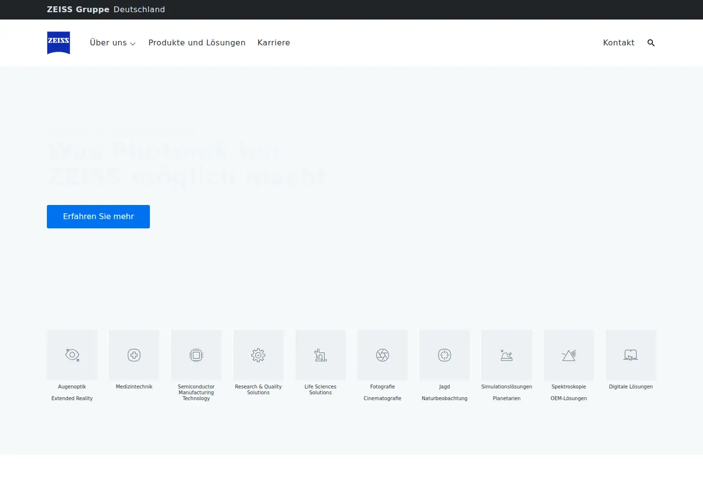 Captured homepage of zeiss.de in the current scan