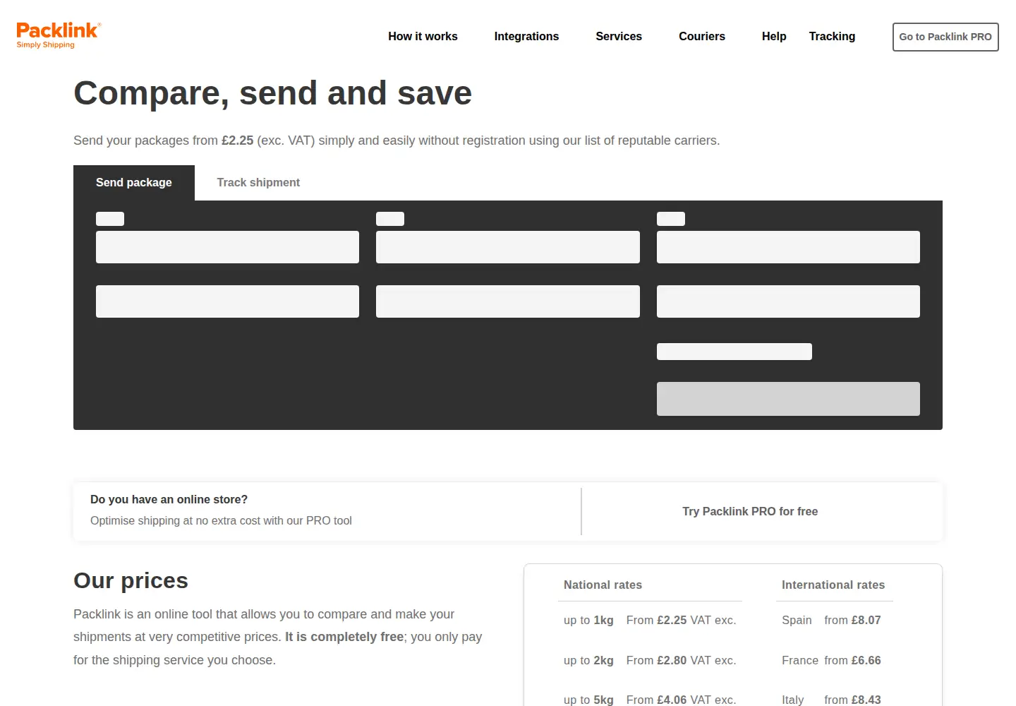 Screenshot of packlink.com