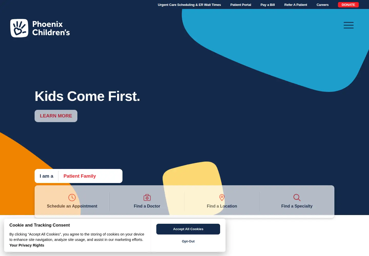 Captured homepage of phoenixchildrens.org in the current scan