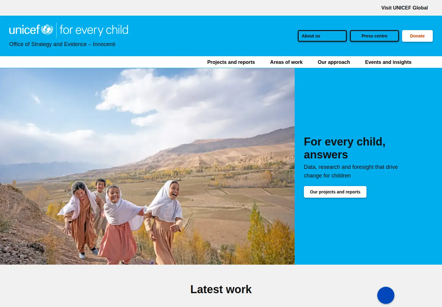 Captured homepage of unicef-irc.org in the current scan