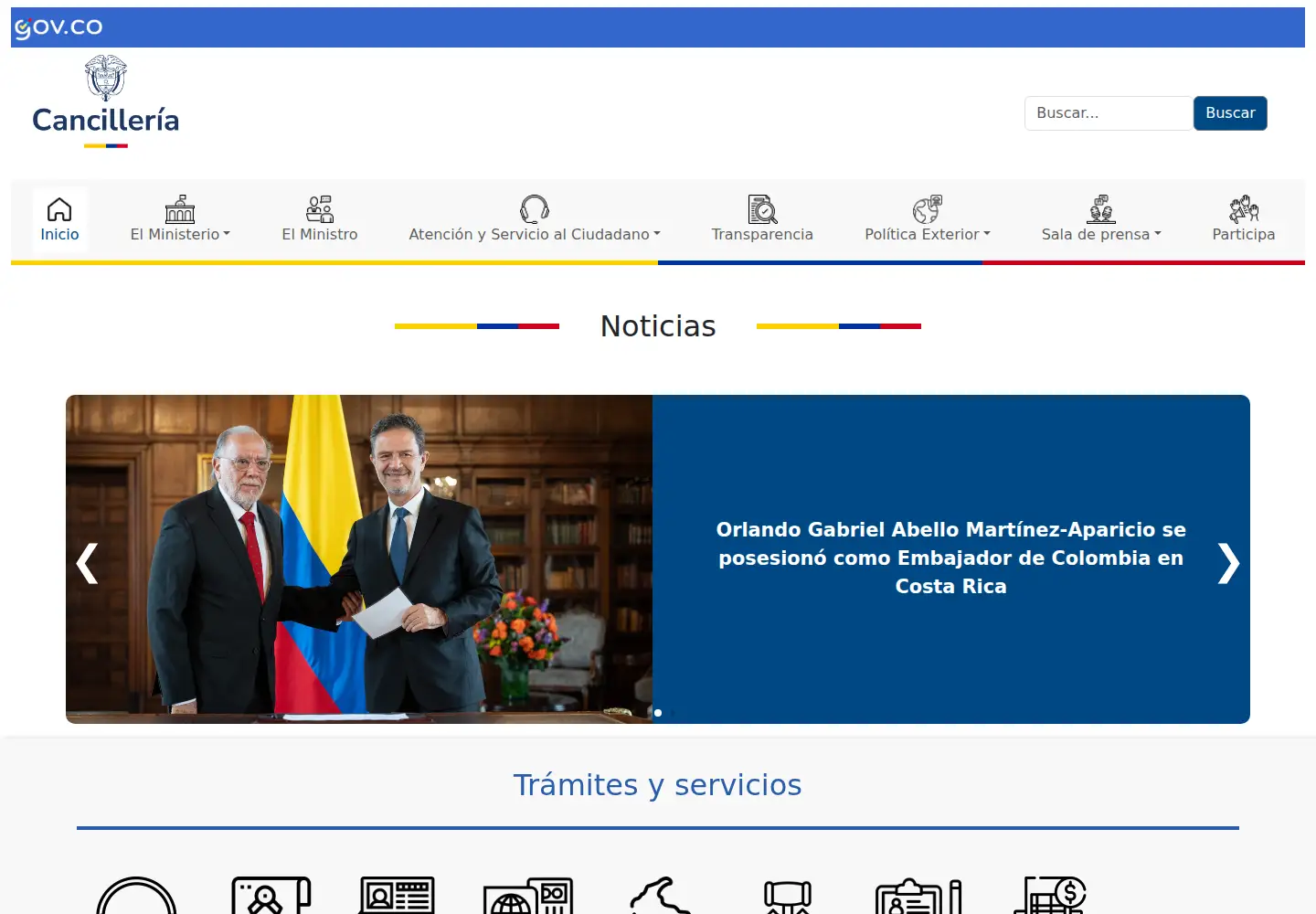 Screenshot of cancilleria.gov.co
