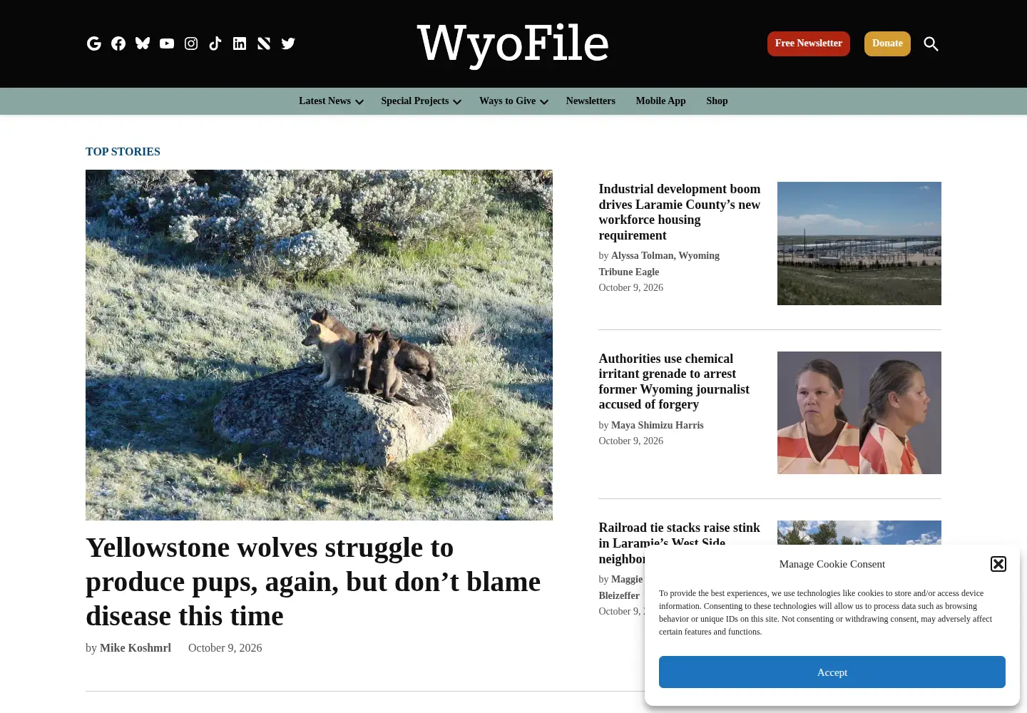 Captured homepage of wyofile.com in the current scan
