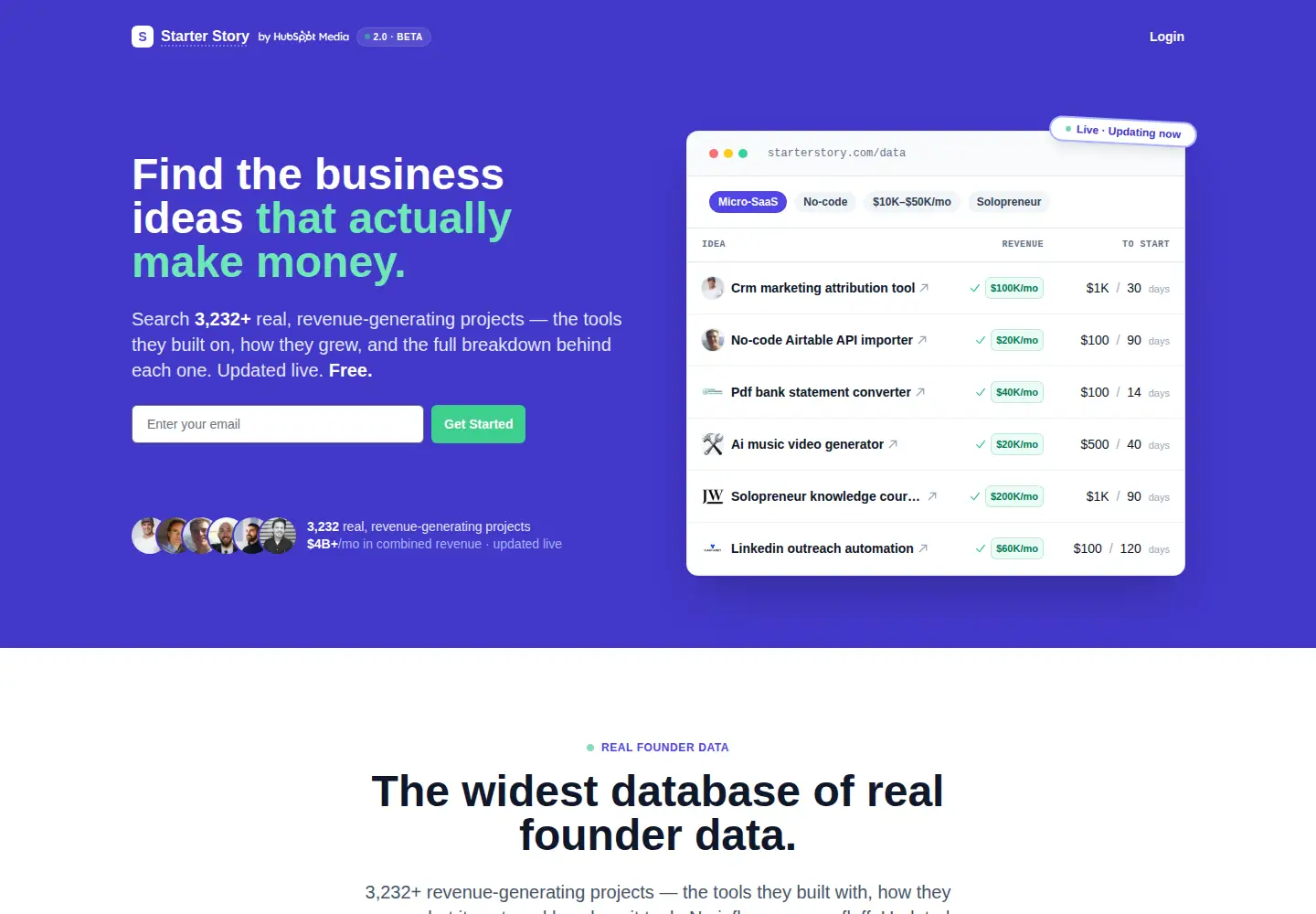 Screenshot of starterstory.com