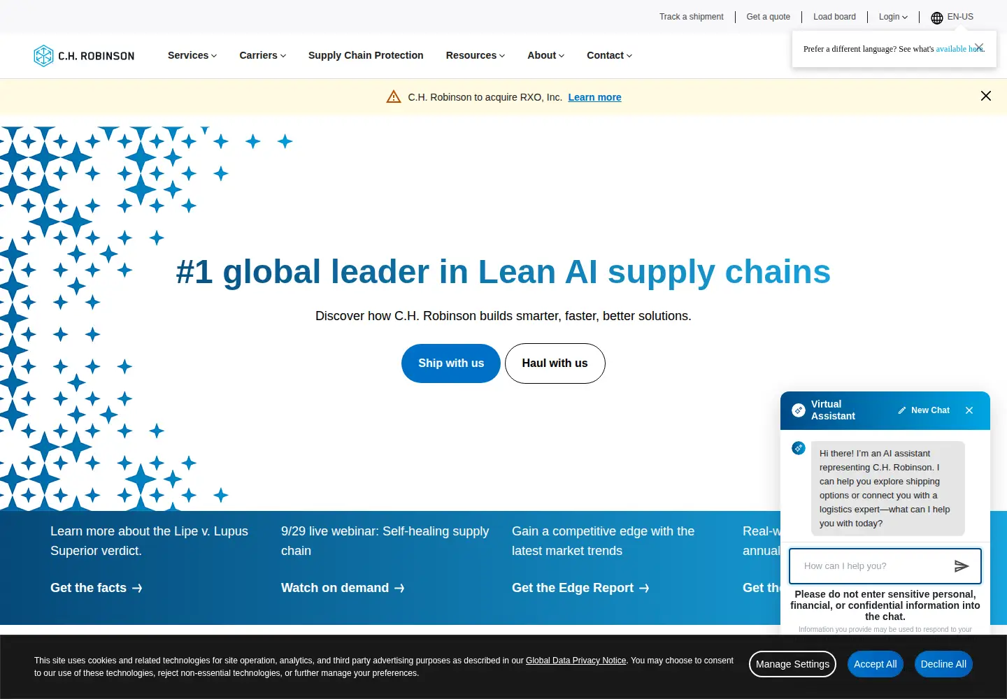 Screenshot of chrobinson.com
