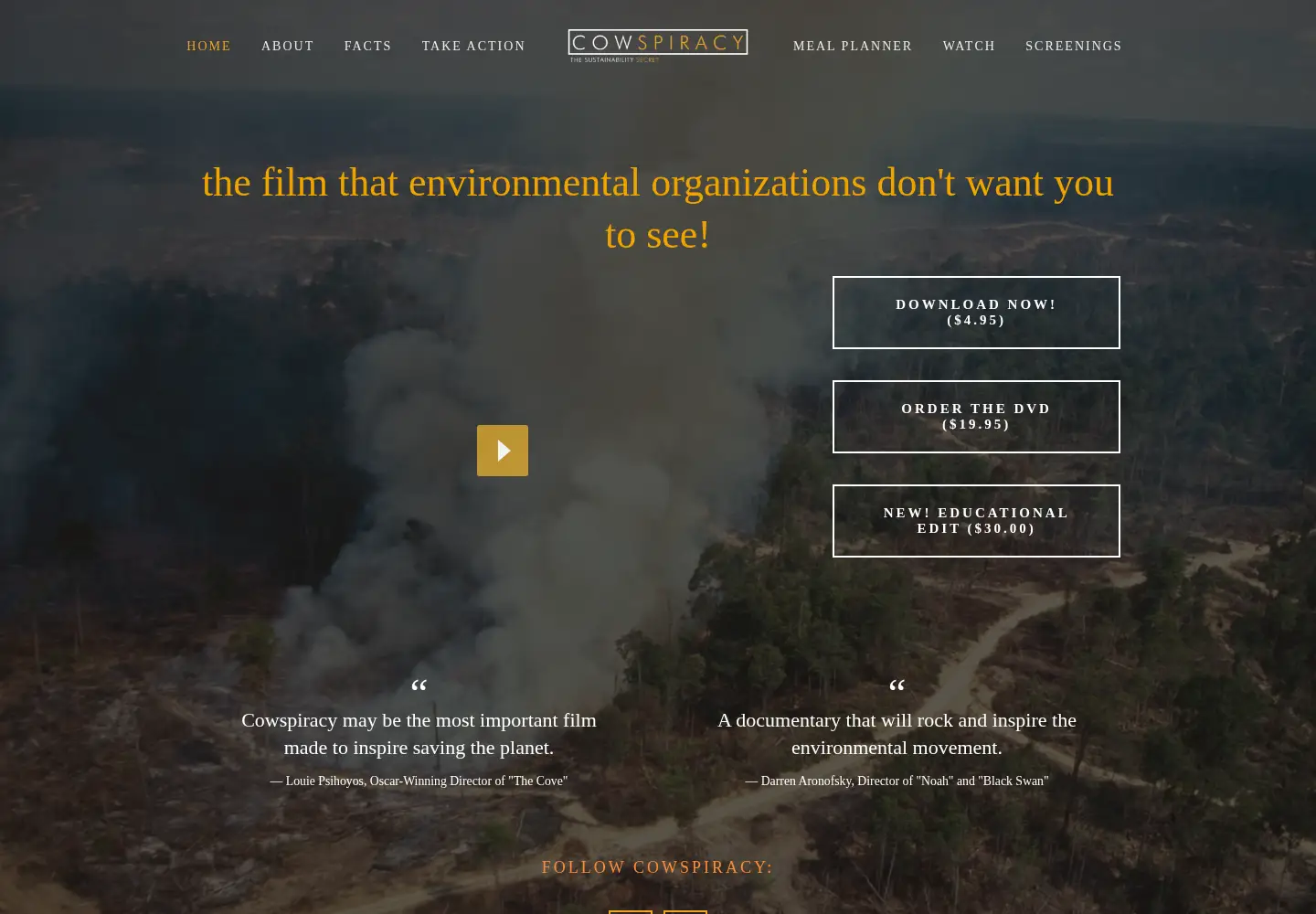 Screenshot of cowspiracy.com