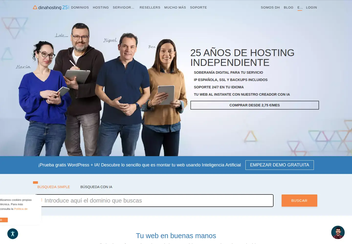 Screenshot of dinahosting.com