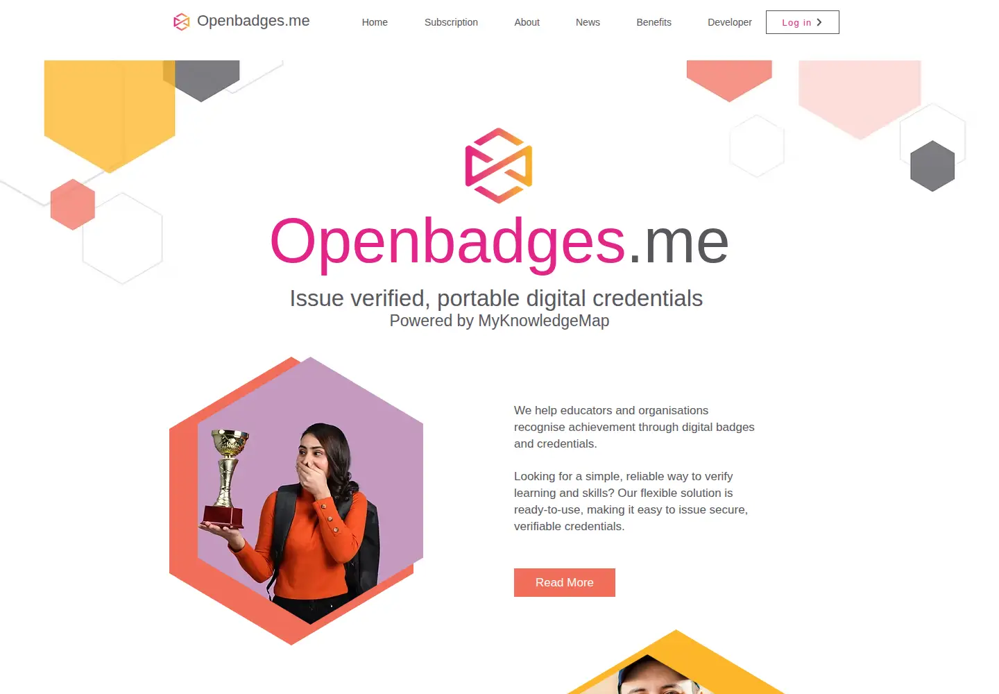 Captured homepage of openbadges.me in the current scan
