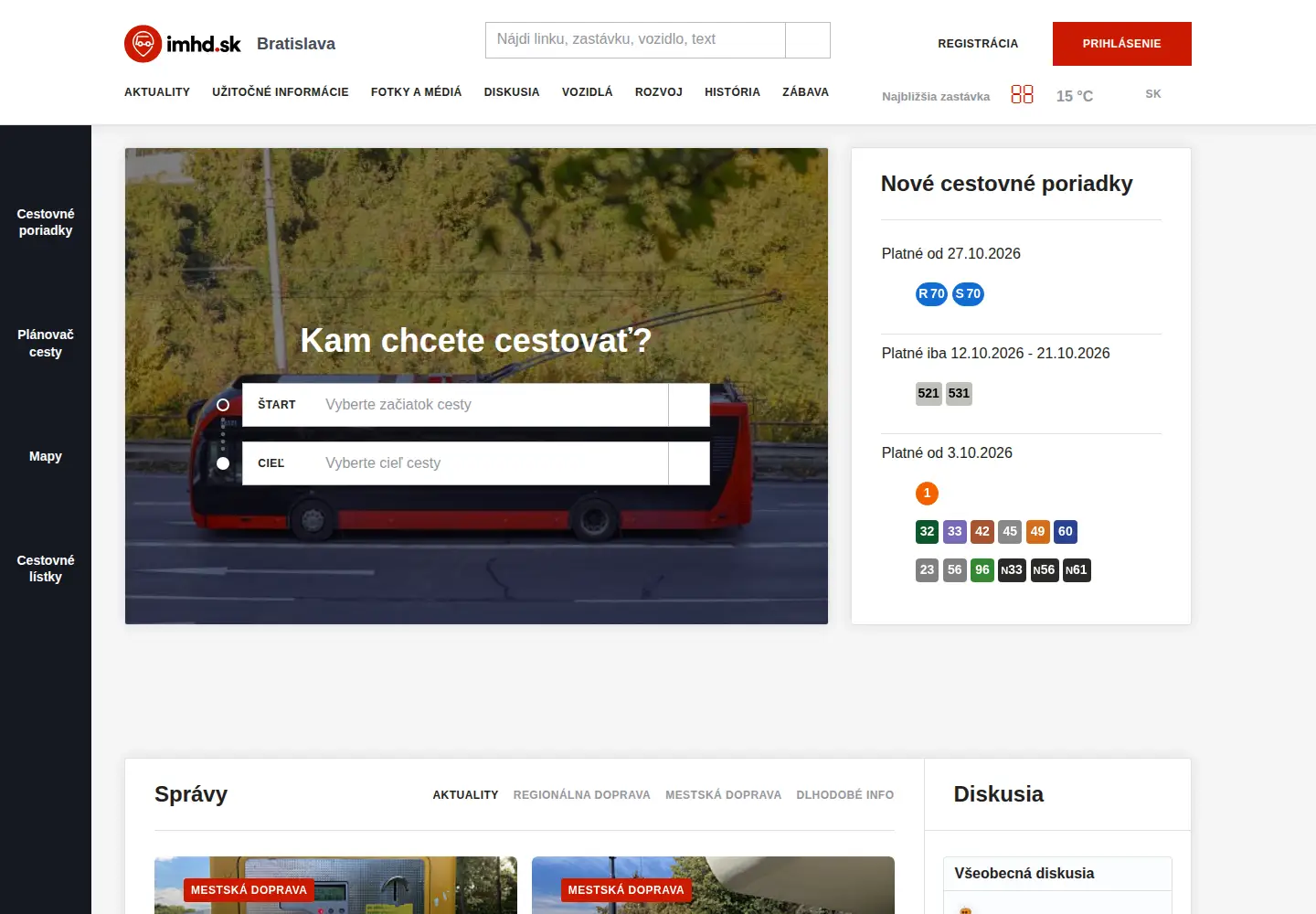Captured homepage of imhd.sk in the current scan