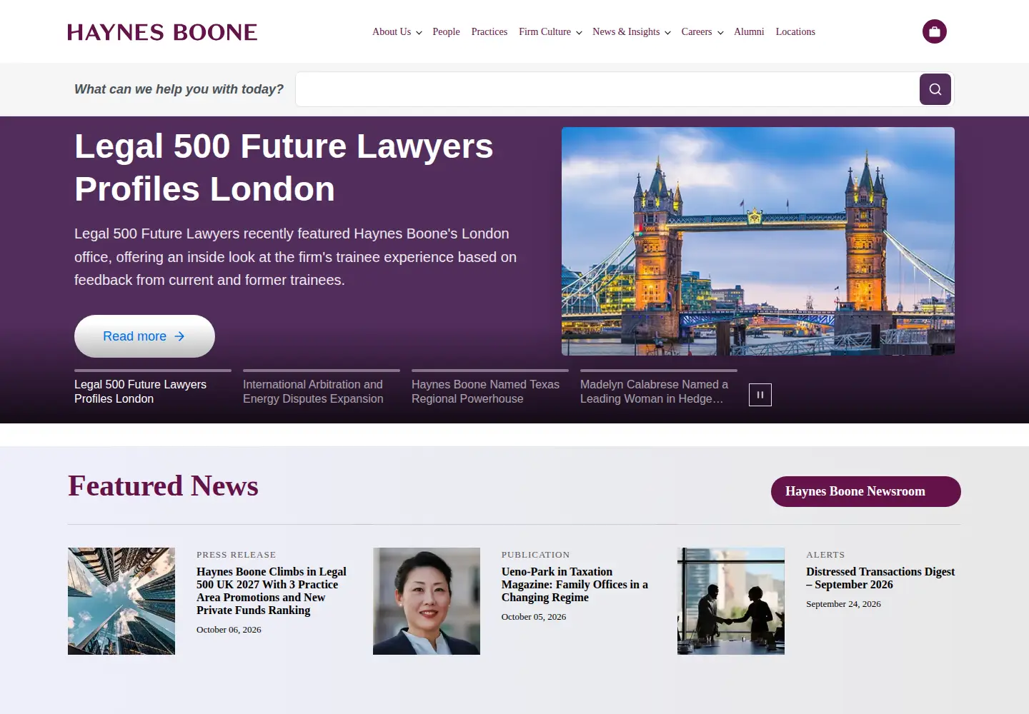 Captured homepage of haynesboone.com in the current scan