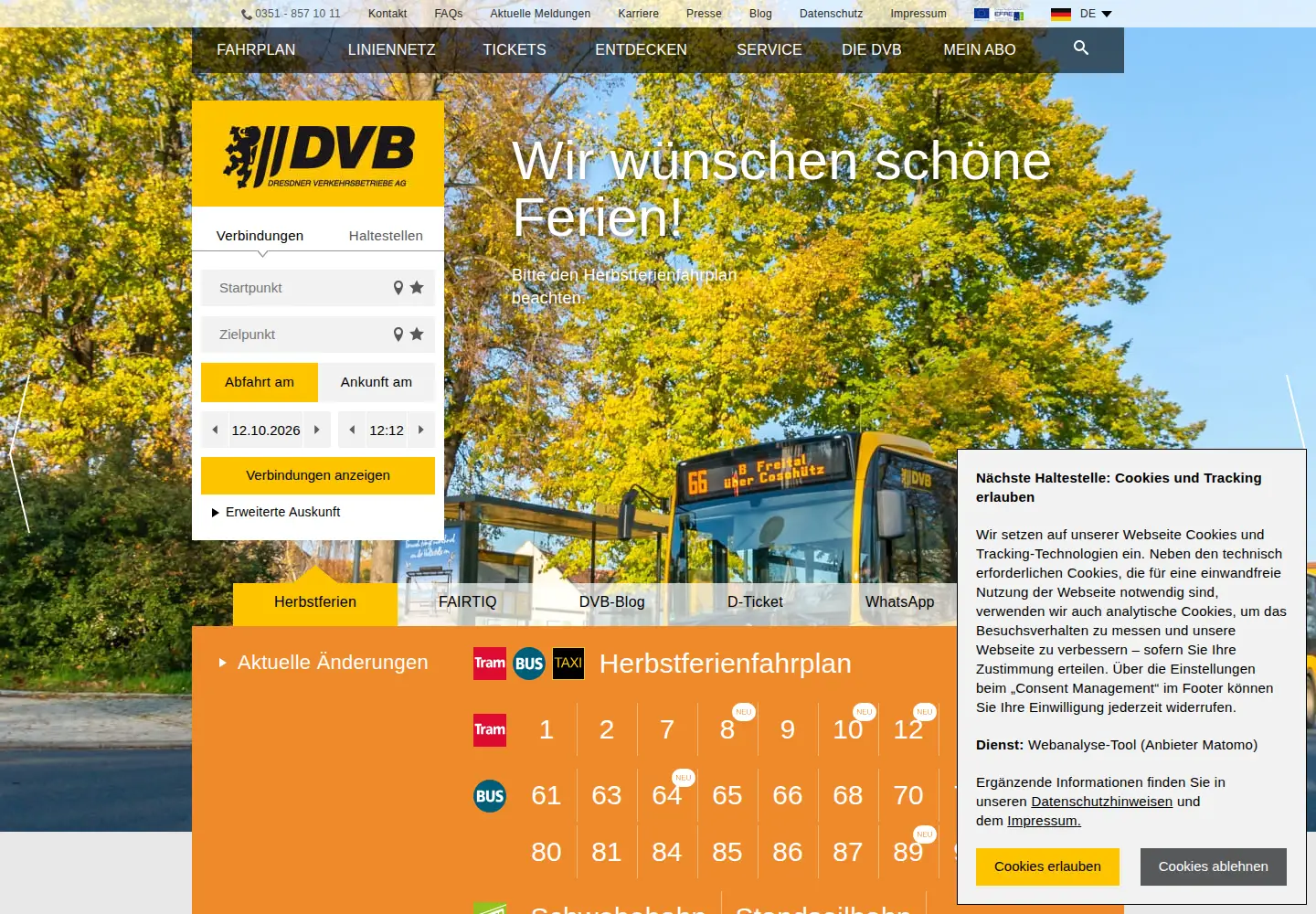 Captured homepage of dvb.de in the current scan