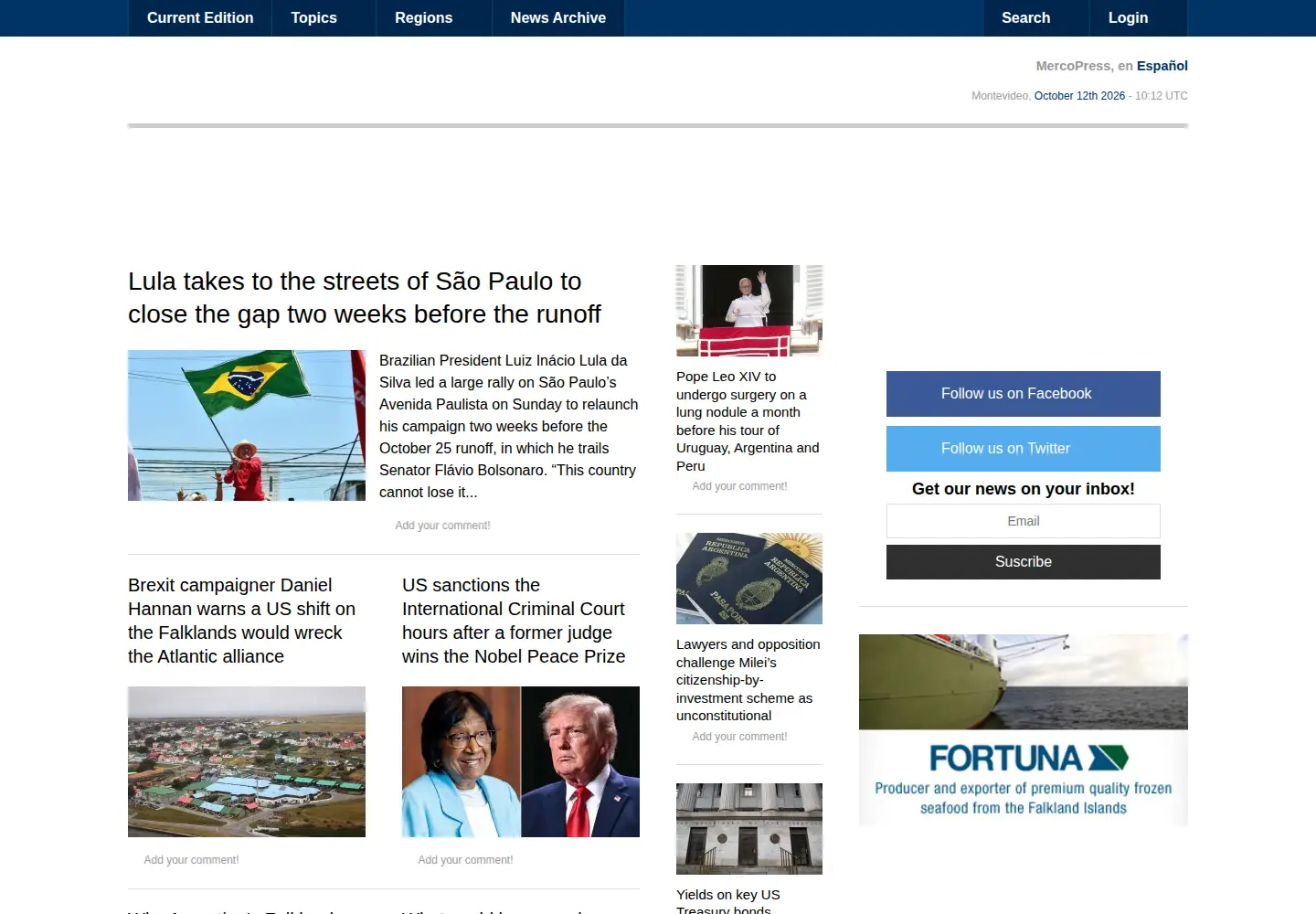 Screenshot of mercopress.com