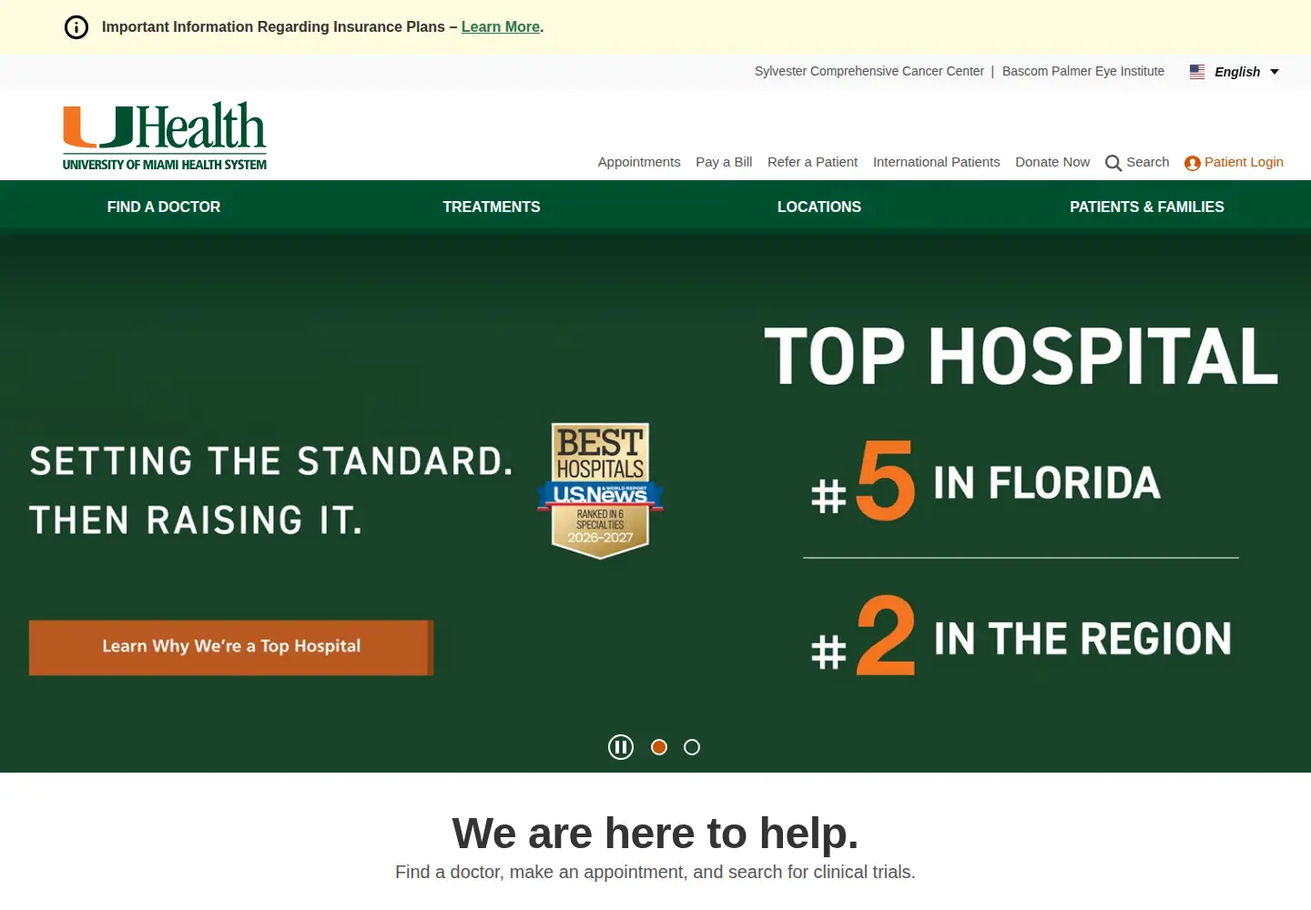 Captured homepage of umiamihealth.org in the current scan