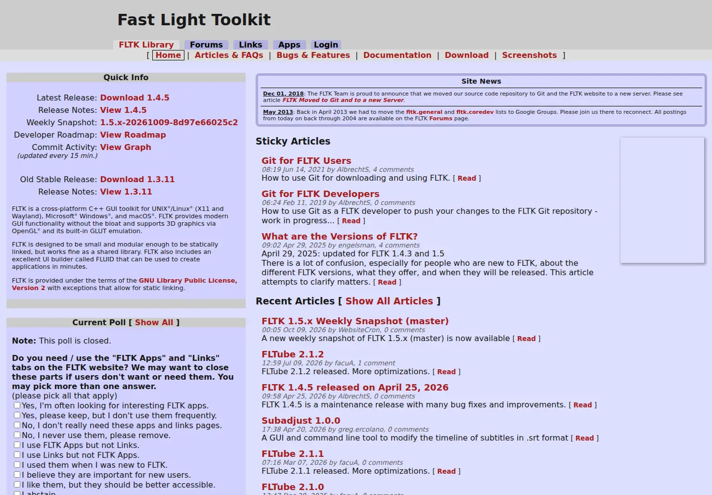 Screenshot of fltk.org