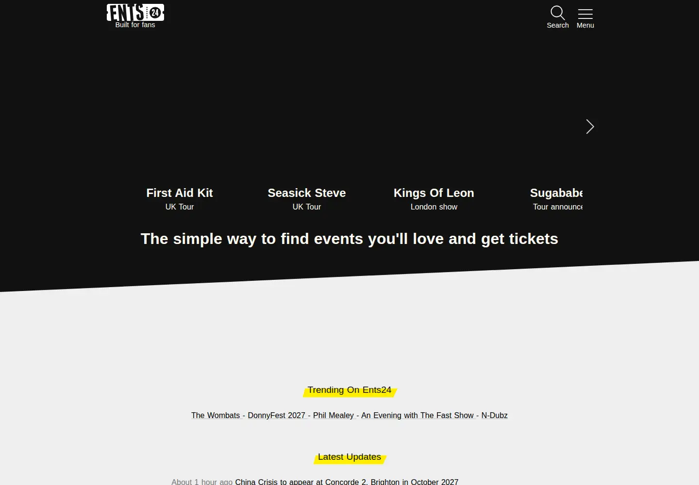 Screenshot of ents24.com