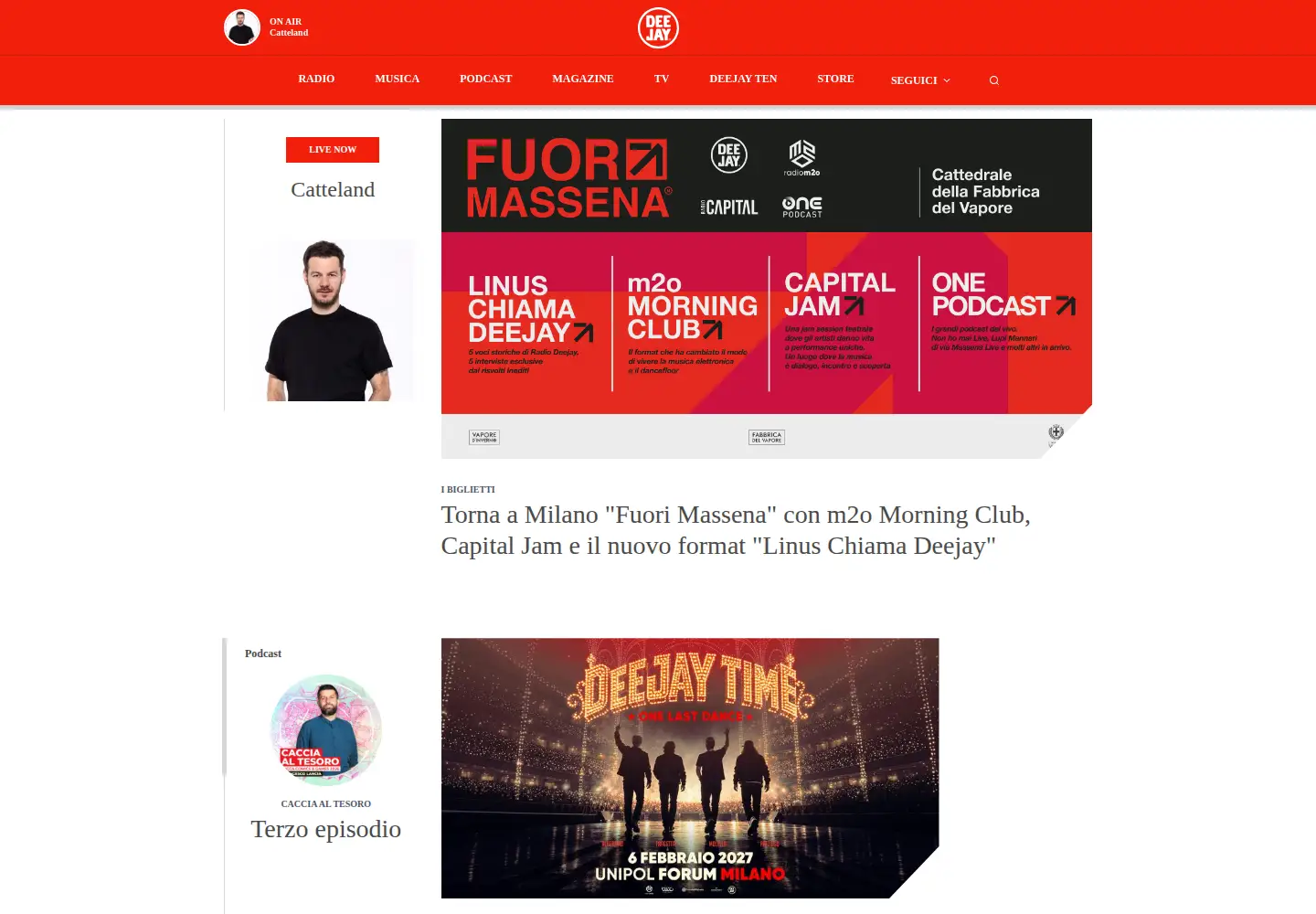 Captured homepage of deejay.it in the current scan