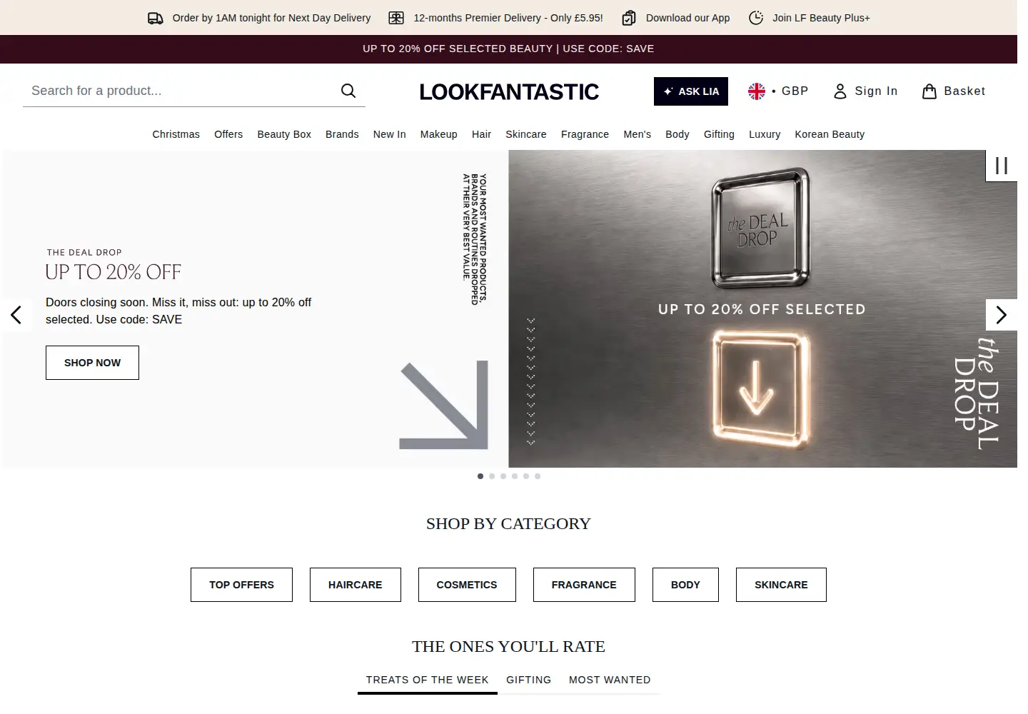 Screenshot of lookfantastic.com