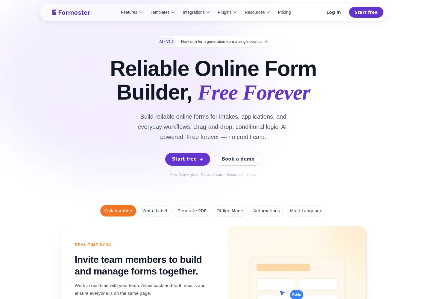Captured homepage of formester.com in the current scan