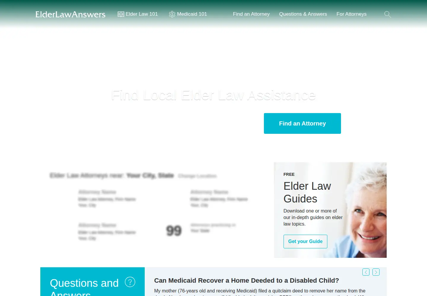 Captured homepage of elderlawanswers.com in the current scan