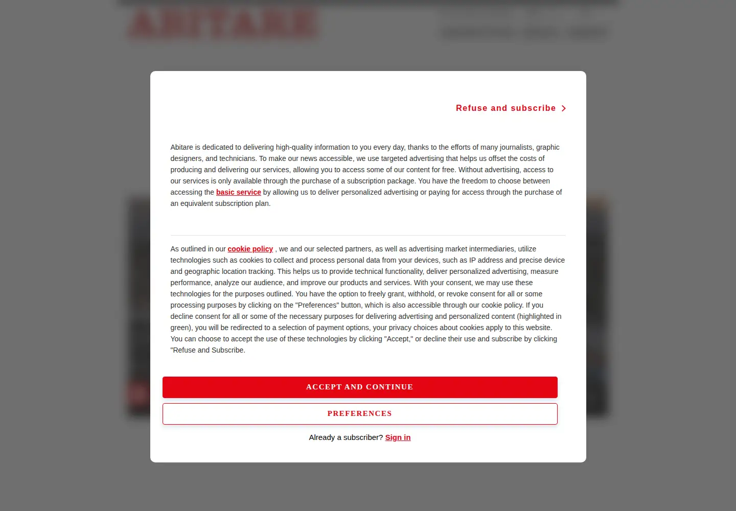 Captured homepage of abitare.it in the current scan