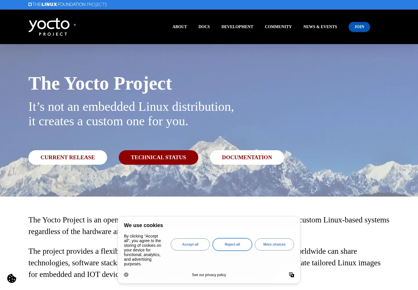 Captured homepage of yoctoproject.org in the current scan