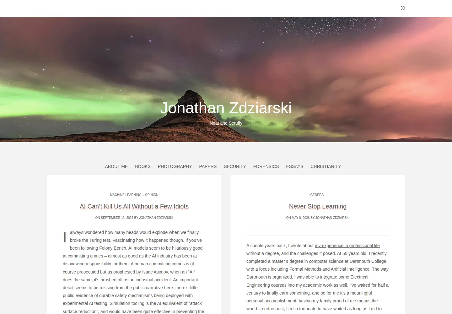 Captured homepage of zdziarski.com in the current scan