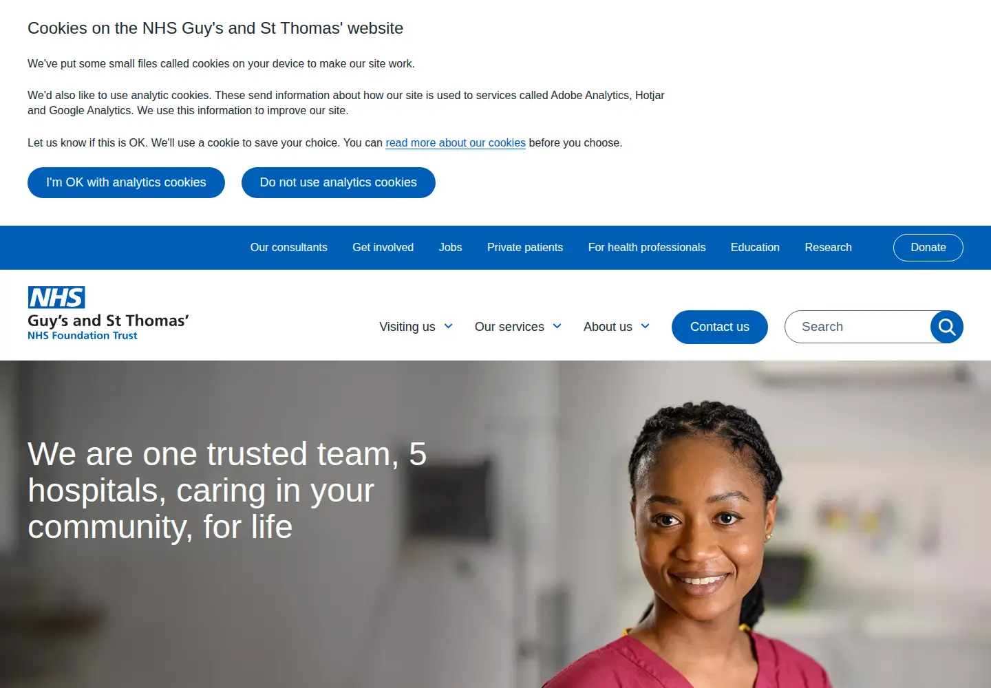 Screenshot of guysandstthomas.nhs.uk
