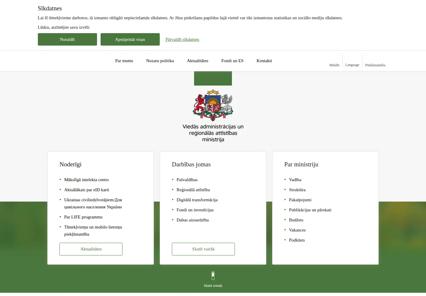 Captured homepage of varam.gov.lv in the current scan